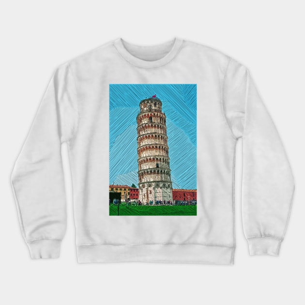 Leaning Tower of Pisa Hatching Crewneck Sweatshirt by Playful Creatives